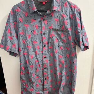 Union Bay‎ Flamingo Print Short Sleeve Button Up Hawaiian Shirt - Large